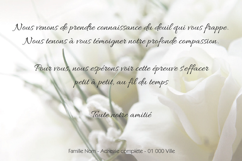 Carte de voeux - condoléances - sincères condoléances - fleurs