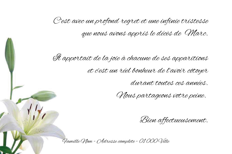 Carte De Condoléances Amaryllis